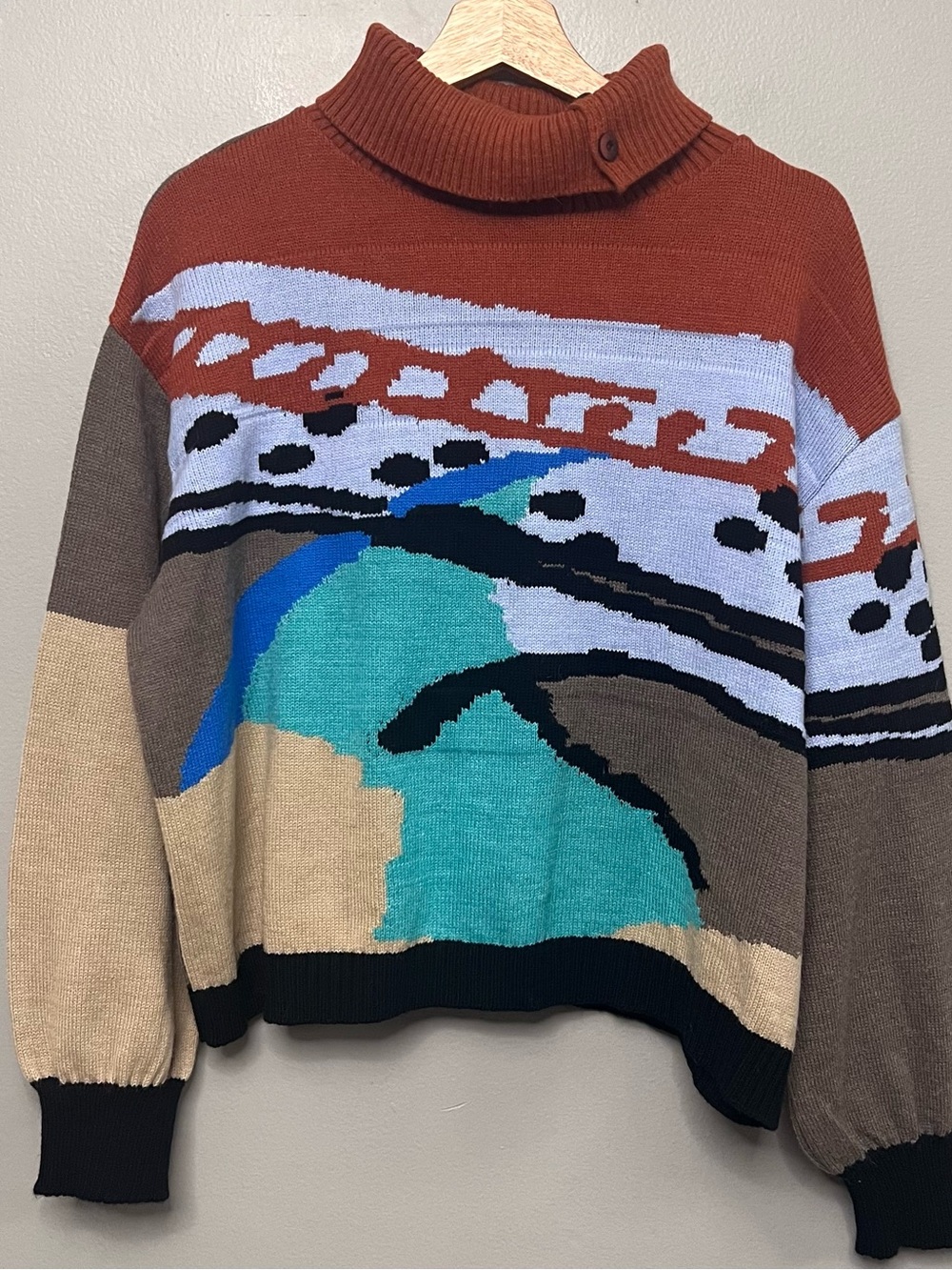 NWOT Aldo Martins Nereida Abstract Landscape Turtleneck Sweater Medium